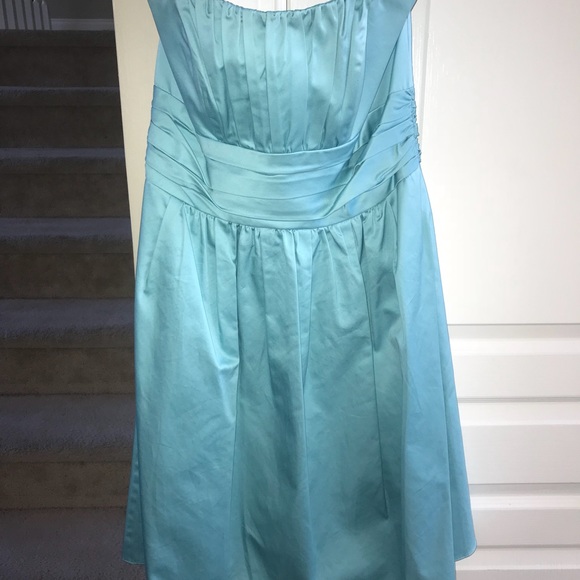 Tiffany blue David’s Bridal Strapless Dress. - Picture 3 of 5